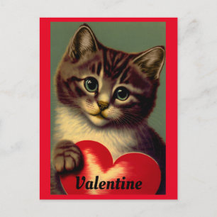 Vintage-Katze-mit-Herz-Grußkarte Feiertagspostkarte