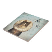 Vintage Katze mit Kampfläufer-Kragen und Fliese (Seite)