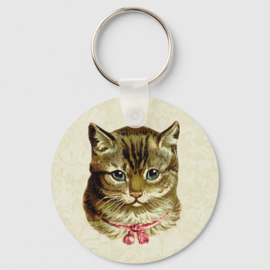 Vintage Katze mit rosa Bow Schlüsselanhänger (Vorderseite)