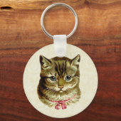 Vintage Katze mit rosa Bow Schlüsselanhänger (Vorderseite)