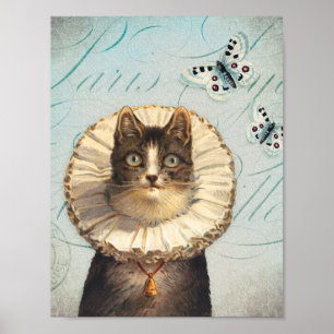 Vintage Katze mit Ruff Collar und Schmetterlingen Poster