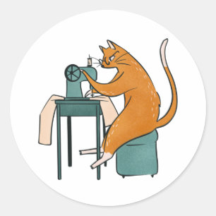 Vintage-Katze-Nähen Runder Aufkleber