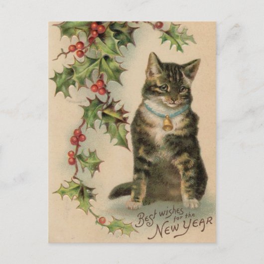 Vintage Katze Neujahr Weihnachtspostkarte Feiertagspostkarte (Vorderseite)