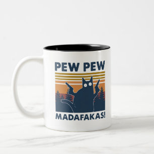 Vintage-Katze Pew Pew Madafakas Zweifarbige Tasse