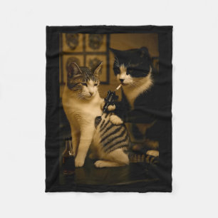 Vintage-Katze raucht Tattoo tätowierte Katze Künst Fleecedecke