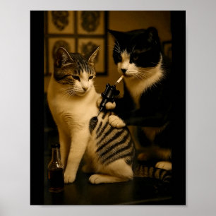 Vintage-Katze raucht Tattoo tätowierte Katze Künst Poster