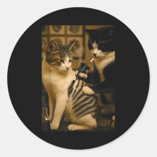 Vintage-Katze raucht Tattoo tätowierte Katze Künst Runder Aufkleber
