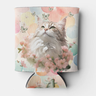Vintage Katze Rosa Blüte mit Schmetterlingen Paste Dosenkühler
