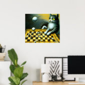 VINTAGE-KATZE SPIELT SCHACH | WHIMSICAL Deko (Heimbüro)