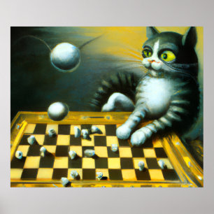 VINTAGE-KATZE SPIELT SCHACH   WHIMSICAL Deko
