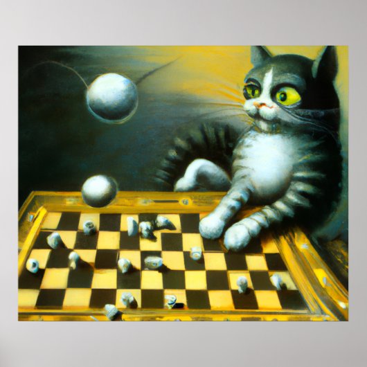 VINTAGE-KATZE SPIELT SCHACH | WHIMSICAL Deko (Vorne)