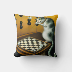 VINTAGE-KATZE SPIELT SCHACH WURF KISSEN
