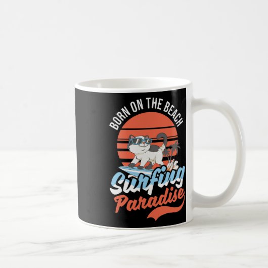Vintage-Katze-Surfparadies-Design-Surfer-Männer-Fr Kaffeetasse (Rechts)