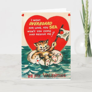 Vintage Katze über Bord Valentinstag-Karte Feiertagskarte