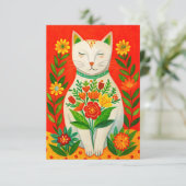 Vintage Katze und Blume Dankeskarte (Stehend Vorderseite)