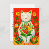 Vintage Katze und Blume Dankeskarte (Vorne/Hinten)