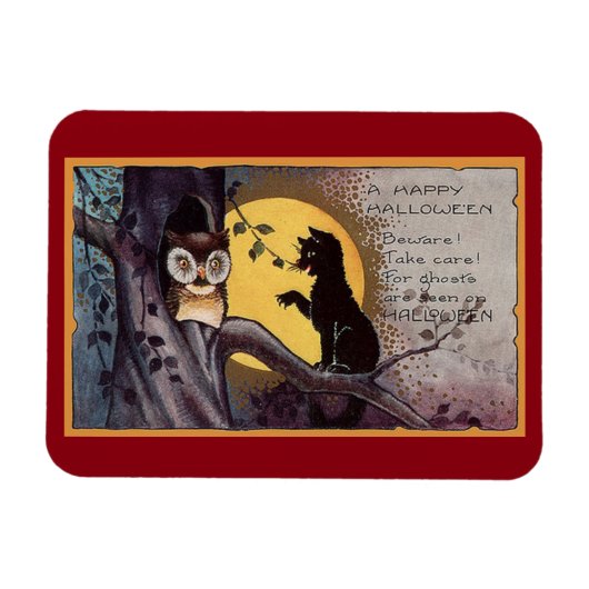 Vintage Katze und Eule Magnet (Horizontal)