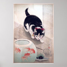 Vintage Katze und Goldfish Bowl Japanische Kunst Poster