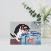 Vintage Katze und Goldfish Postkarte (Stehend Vorderseite)