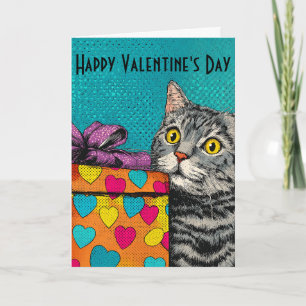 Vintage-Katze- und Herz-Geschenkbox Valentinstag Karte