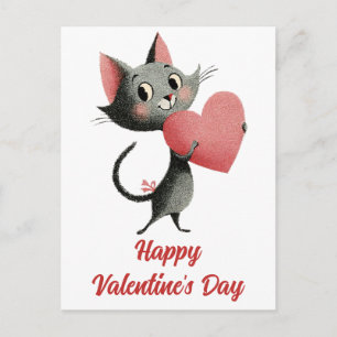 Vintage-Katze und Herz zum Valentinstag Postkarte