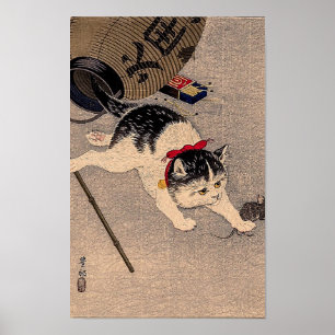 Vintage Katze und Maus von Ohara Koson Poster