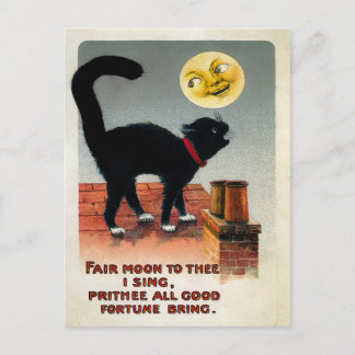Vintage Katze und Mond Postkarte