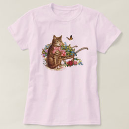 Vintage Katze und Rose rosa T-Shirt