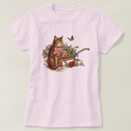 Vintage Katze und Rose rosa T-Shirt