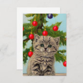 Vintage Katze und Weihnachtsbaum Begleitkarte (Vorne/Hinten)