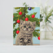 Vintage Katze und Weihnachtsbaum Begleitkarte (Stehend Vorderseite)