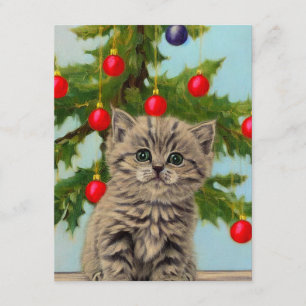 Vintage Katze und Weihnachtsbaum Begleitkarte