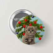 Vintage Katze und Weihnachtsbaum Button (Vorne & Hinten)
