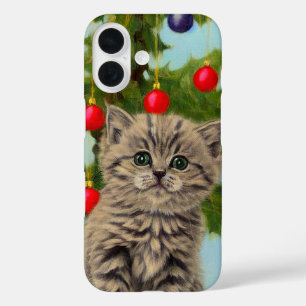Vintage Katze und Weihnachtsbaum iPhone 16 Hülle