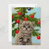 Vintage Katze und Weihnachtsbaum Feiertagspostkarte (Vorne/Hinten)