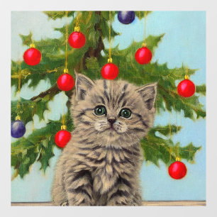 Vintage Katze und Weihnachtsbaum Fensteraufkleber