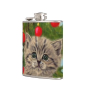 Vintage Katze und Weihnachtsbaum Flachmann (Links)