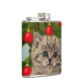 Vintage Katze und Weihnachtsbaum Flachmann (Rechts)