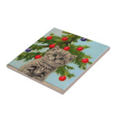 Vintage Katze und Weihnachtsbaum Fliese (Seite)