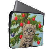 Vintage Katze und Weihnachtsbaum Laptopschutzhülle (Vorne Rechts)