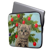Vintage Katze und Weihnachtsbaum Laptopschutzhülle (Vorderseite Links)