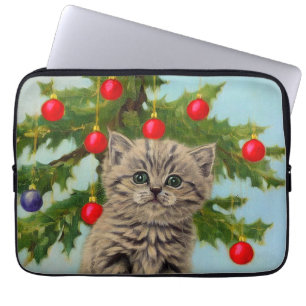 Vintage Katze und Weihnachtsbaum Laptopschutzhülle