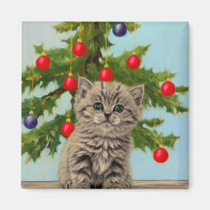 Vintage-Katze und Weihnachtsbaum Magnet