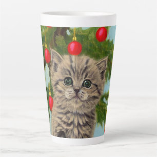 Vintage Katze und Weihnachtsbaum Milchtasse