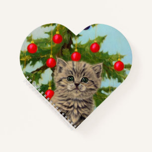 Vintage-Katze und Weihnachtsbaum Notizblock