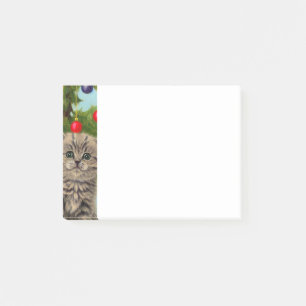 Vintage Katze und Weihnachtsbaum Post-it Klebezettel