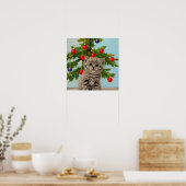 Vintage Katze und Weihnachtsbaum Poster (Küche)