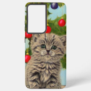 Vintage Katze und Weihnachtsbaum Samsung Galaxy Hülle