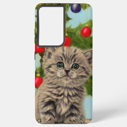 Vintage Katze und Weihnachtsbaum Samsung Galaxy Hülle (Rückseite)