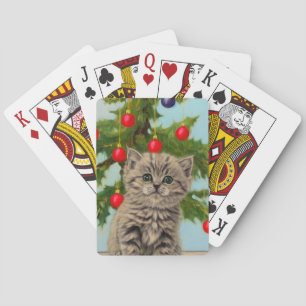 Vintage Katze und Weihnachtsbaum Spielkarten